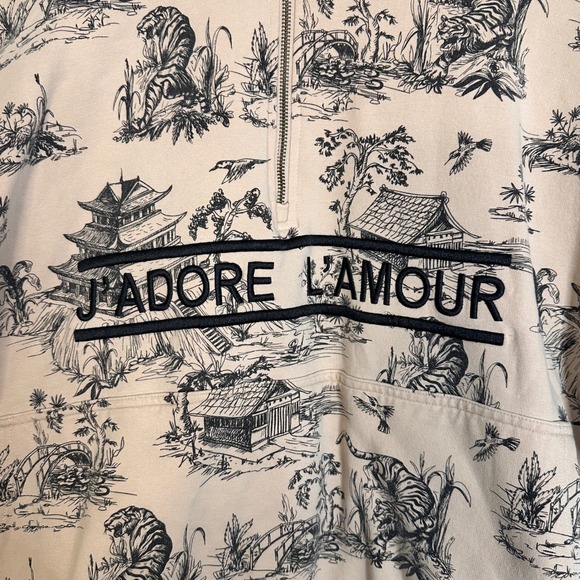 Ellandemm J'Adore L'Amour Tiger Toile Quarter Zip Sweatshirt Tan Black SM - Picture 2 of 11